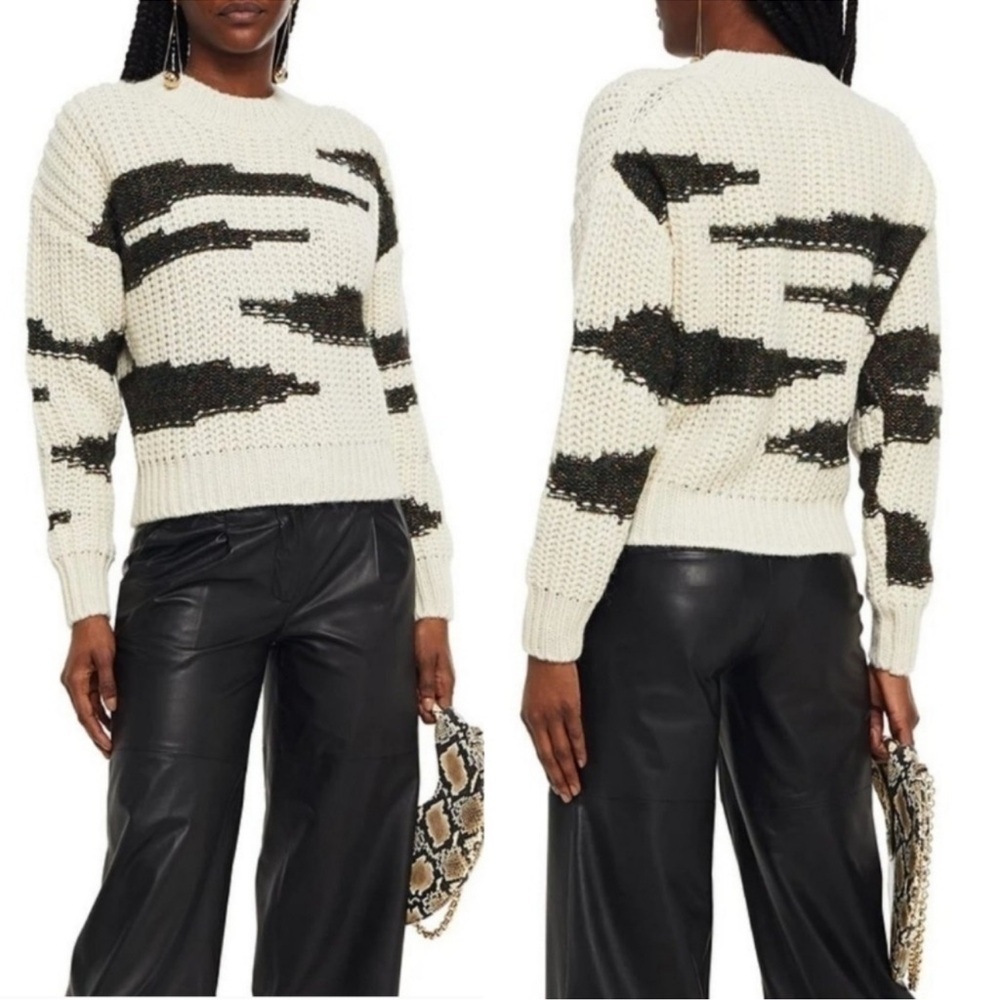 NEW! Ba&sh knit Sweater Pull Cacilie top two tone chunky alpaca blend 0/US 4
